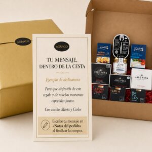 Tarjeta dedicatoria personalizada para Cesta de Conservas Gourmet de Pescado y Marisco 10 productos