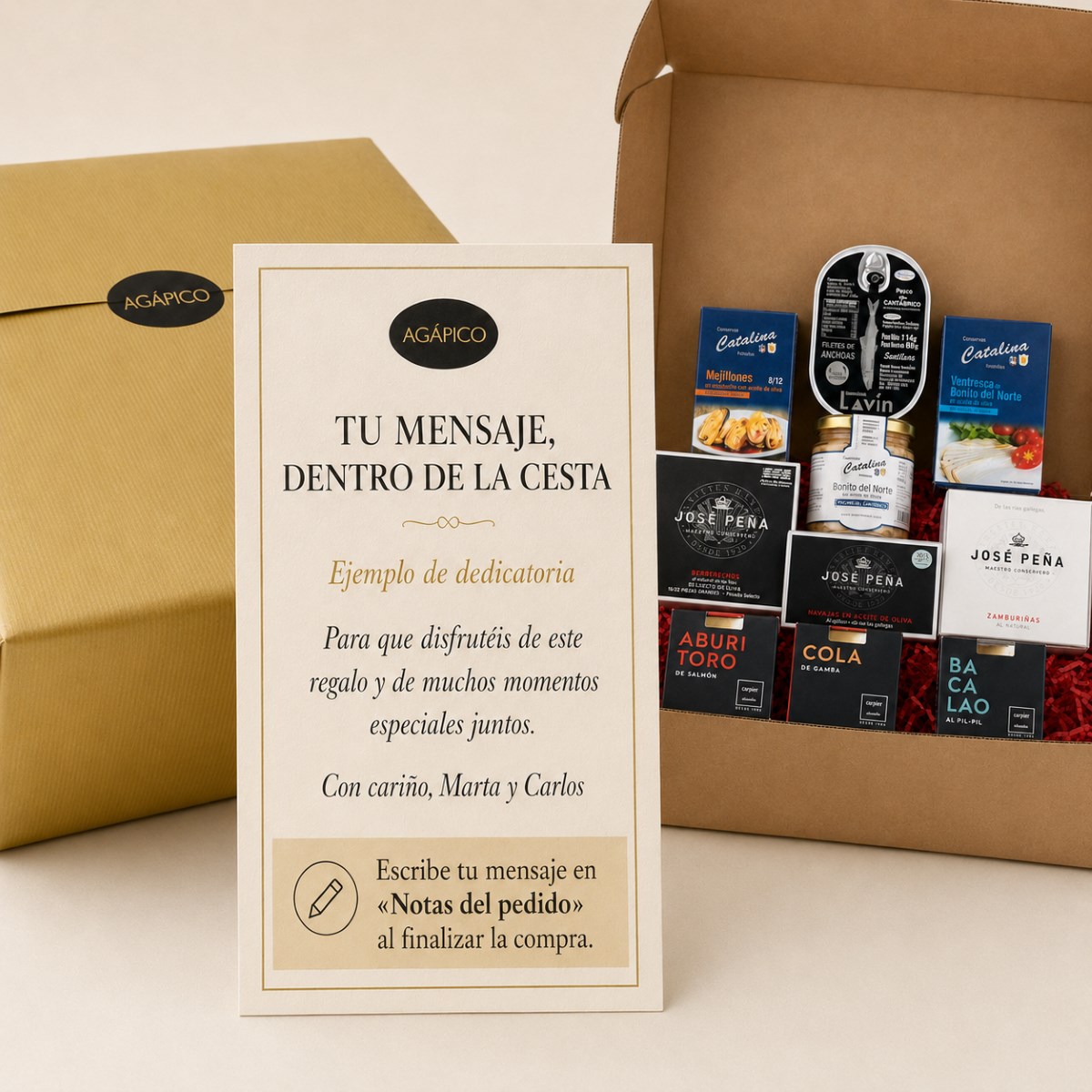 Tarjeta Cesta de Conservas Gourmet de Pescado y Marisco · 10 Productos Tarjeta dedicatoria personalizada para Cesta de Conservas Gourmet de Pescado y Marisco 10 productos