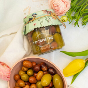 Aceitunas italianas mix de Puglia Fratepietro en salmuera en tarro de cristal