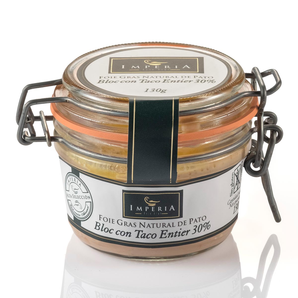 Bloc de Foie Gras de Pato con Taco Entero Imperia 130g · Delicatessen Francesa bloc de foie gras de pato con trozos enteros Imperia 130g en lata gourmet