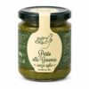 Pesto alla Genovese sin ajo Bamella 180 g en tarro de cristal sobre fondo blanco