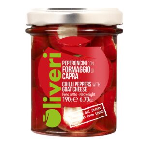 pimientos italianos rellenos de queso de cabra oliveri piemonte peperoncini con formaggio di capra en tarro de cristal 190g