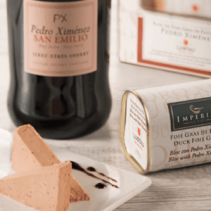 Bloc de Foie Gras de Pato al Pedro Ximénez Imperia 130 g, foie gourmet maridado con PX