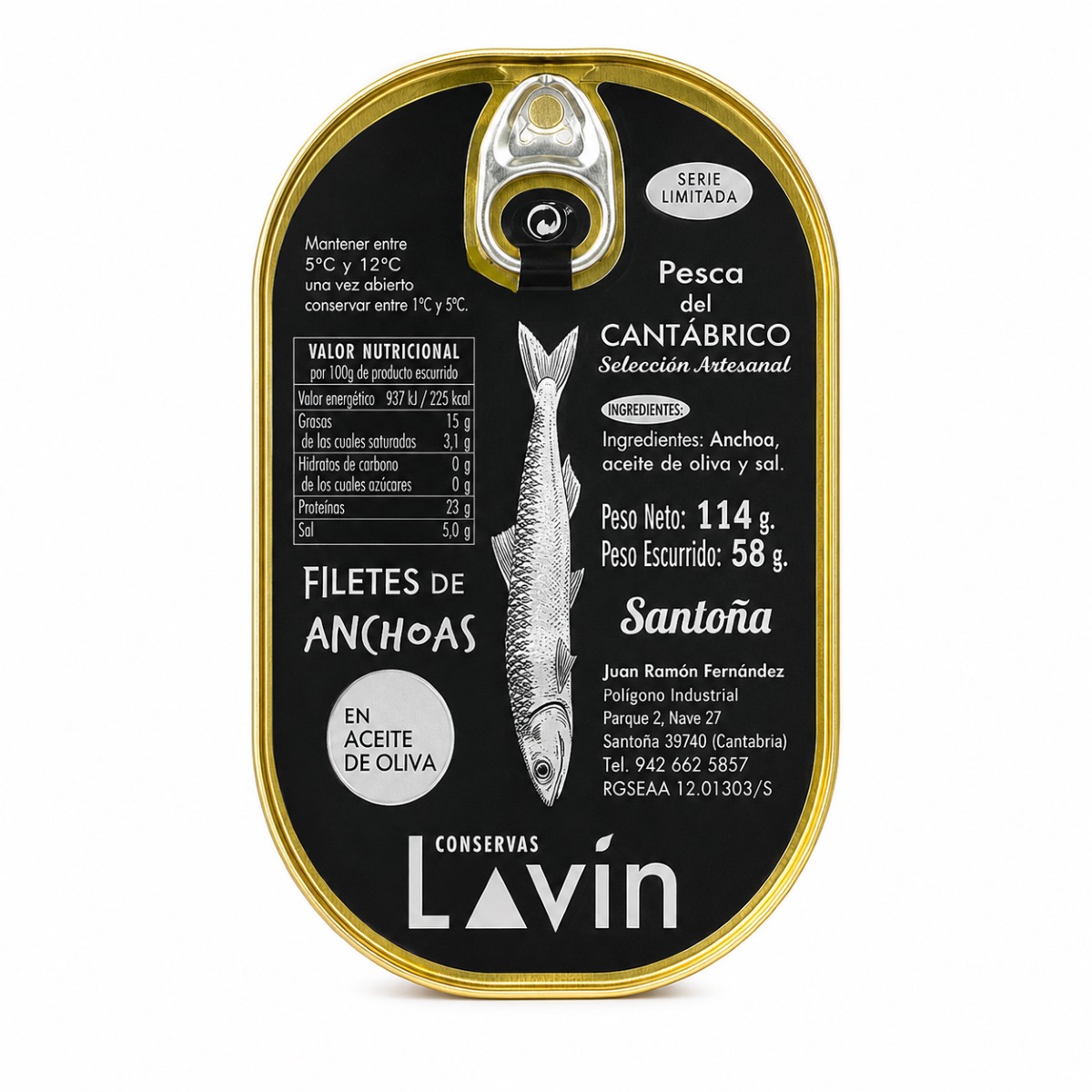 Anchoa del Cantábrico con Piel Serie Limitada Conservas Lavín Anchoa del Cantábrico con piel serie limitada Conservas Lavín 12 filetes