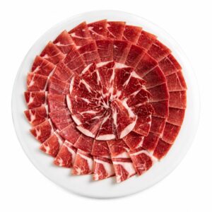 Plato de Jamón de Bellota 100% Ibérico Aljomar Corte a Cuchillo servido