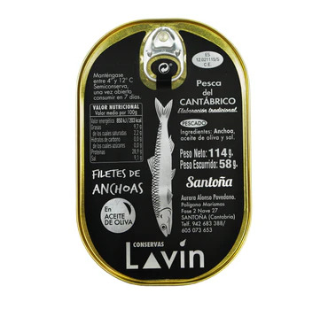 Anchoa del Cantábrico con piel hansa · Serie Limitada · Lavín Anchoa del Cantábrico con piel hansa Serie Limitada Conservas Lavín 114 g en aceite de oliva