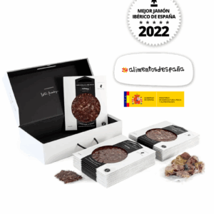 Estuche premium de jamón de bellota 100% ibérico Aljomar corte a cuchillo con platos y sobres premiado 2022
