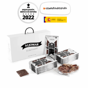 Estuche de jamón de bellota 100% ibérico Aljomar corte a cuchillo con sobres individuales premiado 2022