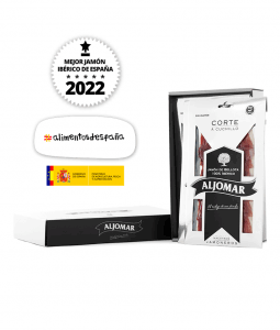Jamón de bellota 100% ibérico Aljomar corte a cuchillo loncheado premiado 2022
