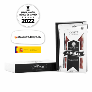 Jamón de bellota 100% ibérico Aljomar corte a cuchillo loncheado premiado 2022