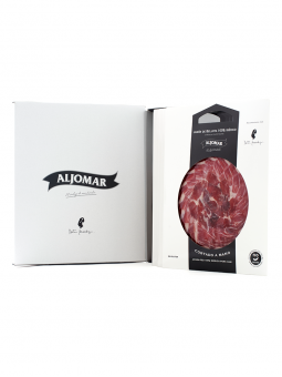 Jamón de Bellota 100% Ibérico Aljomar – Cortado a Mano en Estuche Jamón de bellota 100% ibérico Aljomar cortado a mano en estuche premium