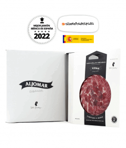 Jamón de bellota 100% ibérico Aljomar cortado a mano en estuche premiado 2022