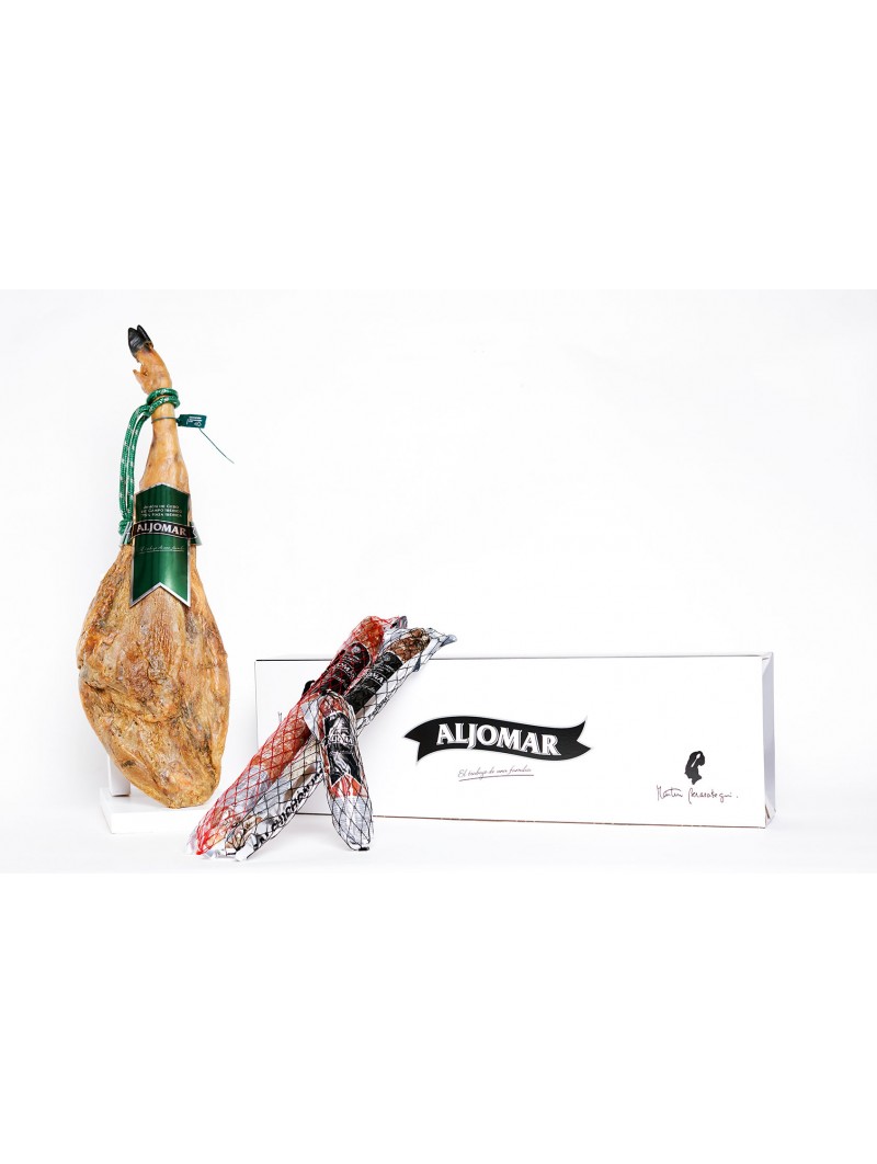 Jamón de Cebo de Campo 50% Ibérico Aljomar – Selección Gourmet Jamón de cebo de campo 50% ibérico Aljomar con embutidos y estuche gourmet