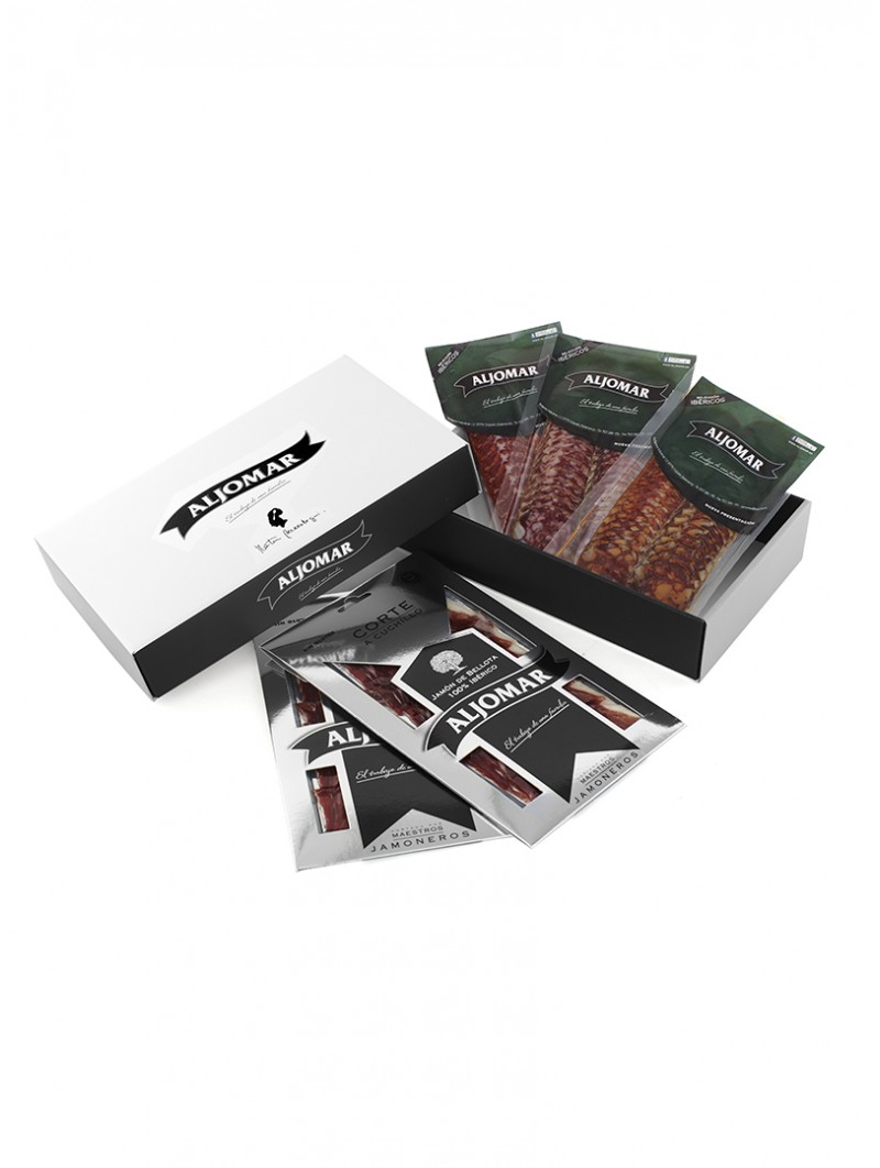Surtido Ibérico Loncheado Aljomar – Estuche Premium Surtido ibérico loncheado Aljomar en estuche premium con sobres variados