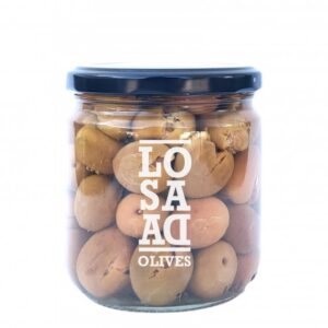 Aceituna Aloreña Losada 345 g en tarro de cristal, aceituna verde malagueña partida y aliñada