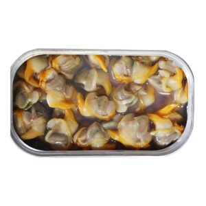 Berberechos al ajillo picantes José Peña en conserva gourmet de las rías gallegas 40-50 piezas vista interior