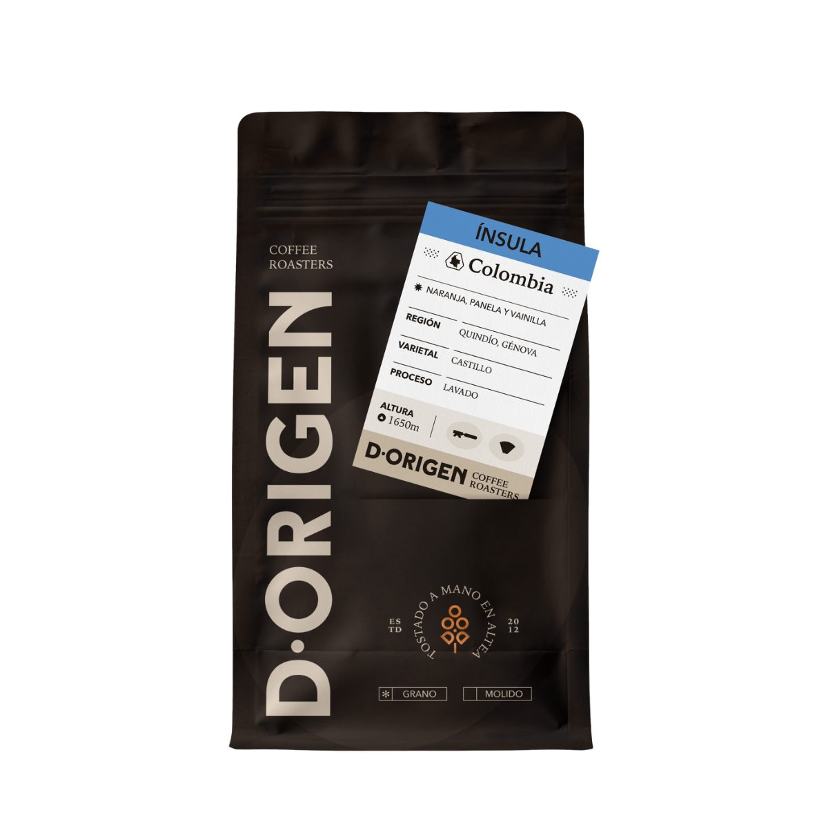 Café en Grano Colombia Ínsula · D·Origen Coffee Roasters Café en grano Colombia Ínsula D·Origen Coffee Roasters de origen colombiano con notas de naranja, panela y vainilla