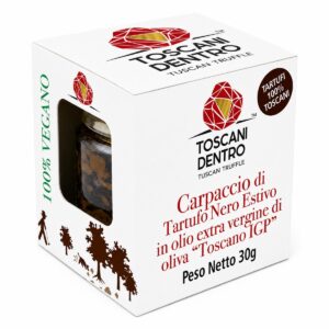 Carpaccio de Trufa Negra de Verano Toscani Dentro en AOVE Toscano IGP en estuche blanco