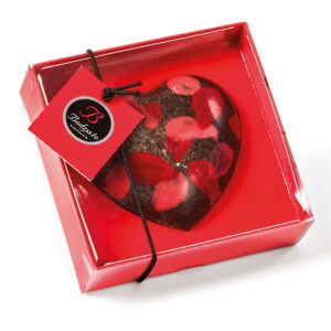 Corazón de chocolate negro con pétalos Bodrato 80 g · regalo gourmet San Valentín en estuche rojo