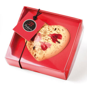 Corazón de chocolate blanco con pétalos Bodrato 80 g · regalo gourmet San Valentín en estuche rojo