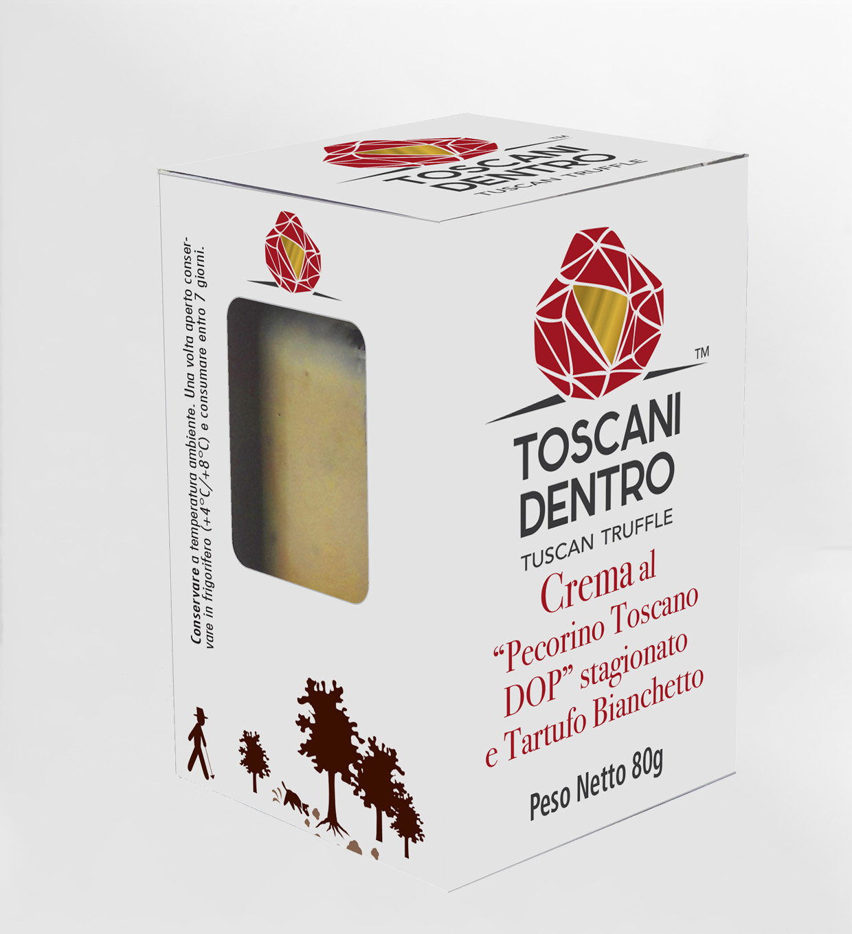 Crema de Pecorino Toscano DOP con trufa blanca · Toscani Dentro 80 g Crema de Pecorino Toscano DOP con trufa blanca italiana Toscani Dentro 80 g