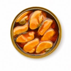 Mejillones Fritos en Escabeche Rosa Lafuente 8 piezas gigantes 111 g en lata abierta
