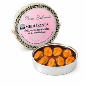 Mejillones Rosa Lafuente Fritos en Escabeche 10 piezas grandes 115 g con lata abierta
