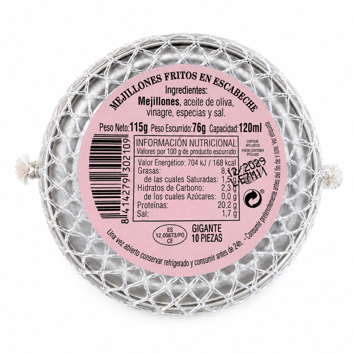 Mejillones Rosa Lafuente Fritos en Escabeche · 10 Piezas Grandes · 115 g · Etiqueta Etiqueta de Mejillones Rosa Lafuente Fritos en Escabeche 10 piezas grandes 115 g con ingredientes e información nutricional