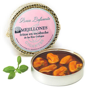 Mejillones fritos en escabeche gigantes de las rías gallegas Rosa Lafuente lata abierta