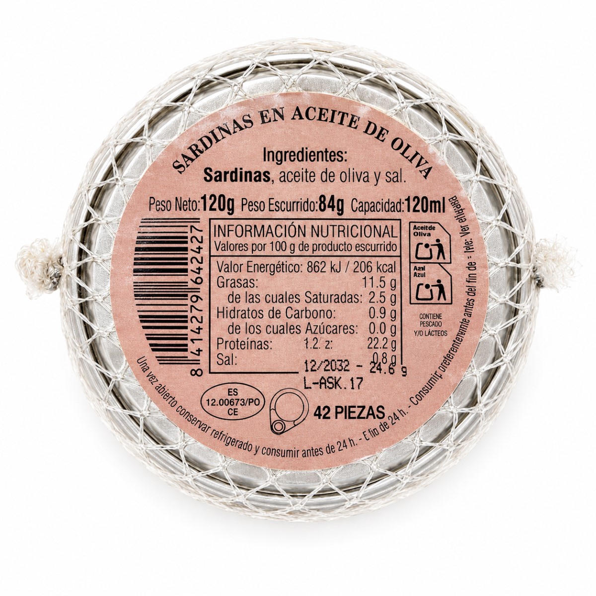Navajas al Natural de las Rías Gallegas Rosa Lafuente · 6 Piezas · 111 g · Etiqueta Etiqueta de Navajas al Natural de las Rías Gallegas Rosa Lafuente 6 piezas 111 g con ingredientes e información nutricional