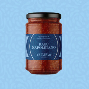 Ragù Napoletano italiano Carmiano en tarro de cristal, salsa tradicional de carne y tomate