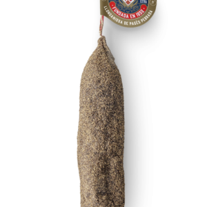 Salchichón Payés a la pimienta Casa Riera Ordeix 280 g pieza entera recubierta de pimienta negra