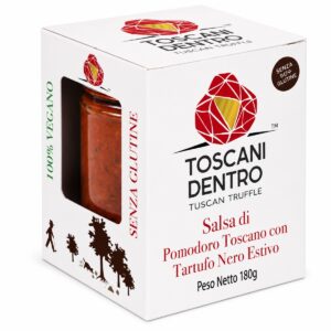 Salsa de tomate toscano con trufa negra de verano Toscani Dentro Gemignani Tartufi 180 g en estuche blanco
