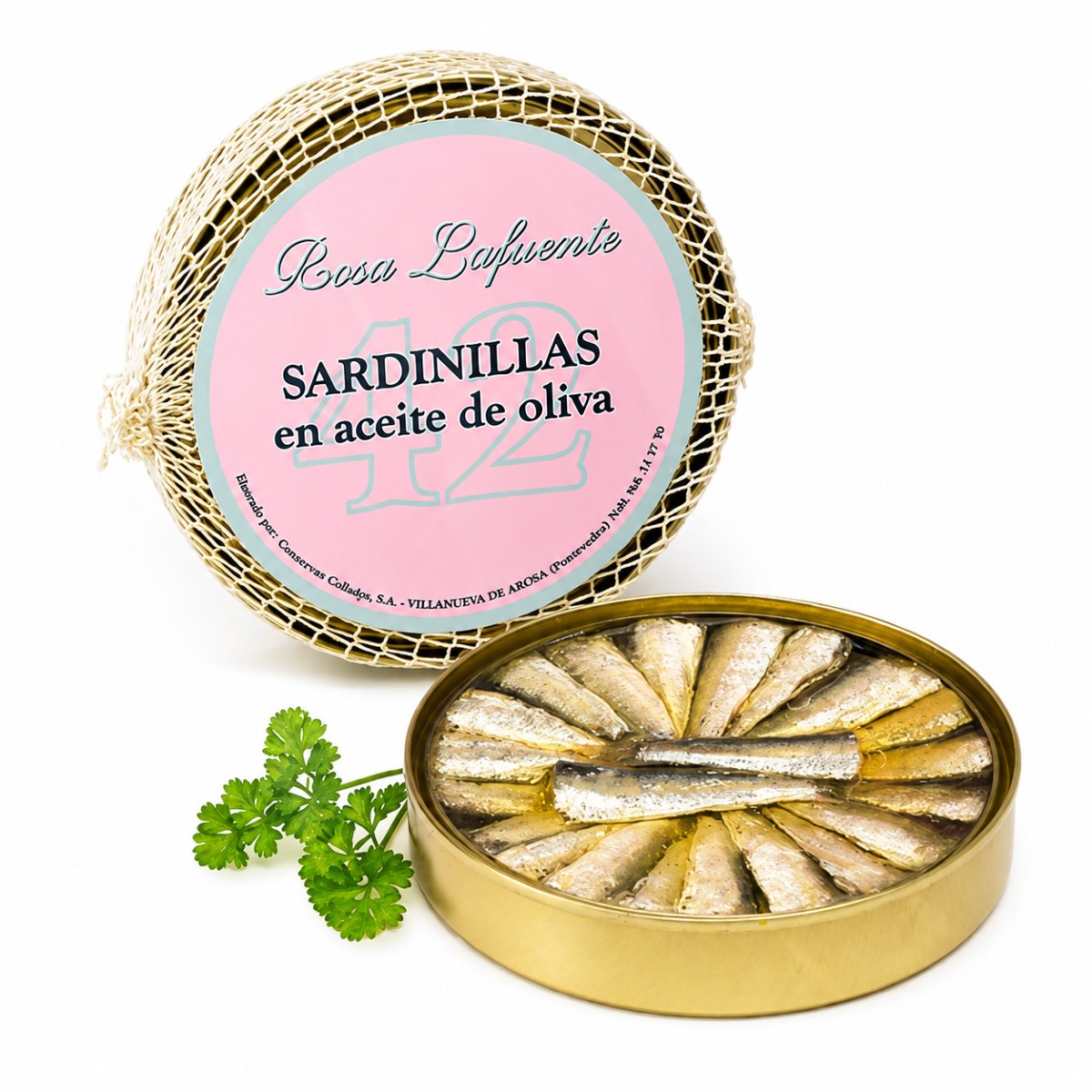 Sardinillas Rosa Lafuente en Aceite de Oliva · 42 Piezas · 120 g Sardinillas Rosa Lafuente en Aceite de Oliva 42 piezas 120 g con lata abierta