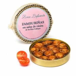 Zamburiñas en salsa de vieira Rosa Lafuente Pesca de Rías 111 g con lata abierta