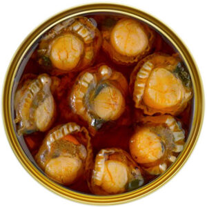 Zamburiñas en salsa de vieira Rosa Lafuente vista superior interior de la lata conserva gourmet rías gallegas