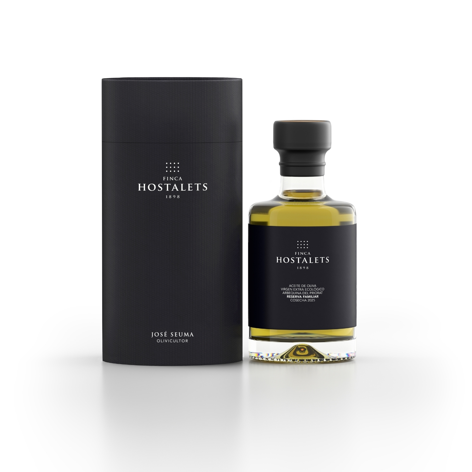 Aceite de Oliva Virgen Extra Arbequina · Finca Hostalets · 100 ml Aceite de oliva virgen extra Arbequina Finca Hostalets 100 ml botella y estuche