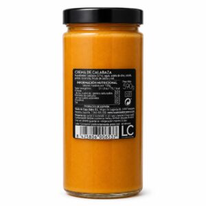 Etiqueta posterior de Crema de Calabaza La Catedral de Navarra 590 g con ingredientes e información nutricional
