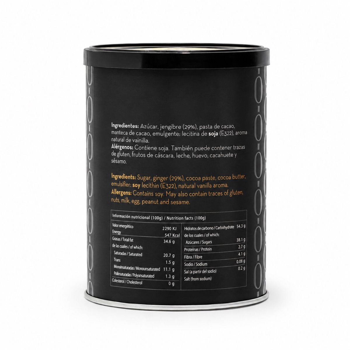 Jengibre Confitado con Chocolate Negro BUBÓ Barcelona · 190 g · Ingredientes y Nutrición Etiqueta de Jengibre Confitado con Chocolate Negro BUBÓ Barcelona 190 g con ingredientes, alérgenos e información nutricional