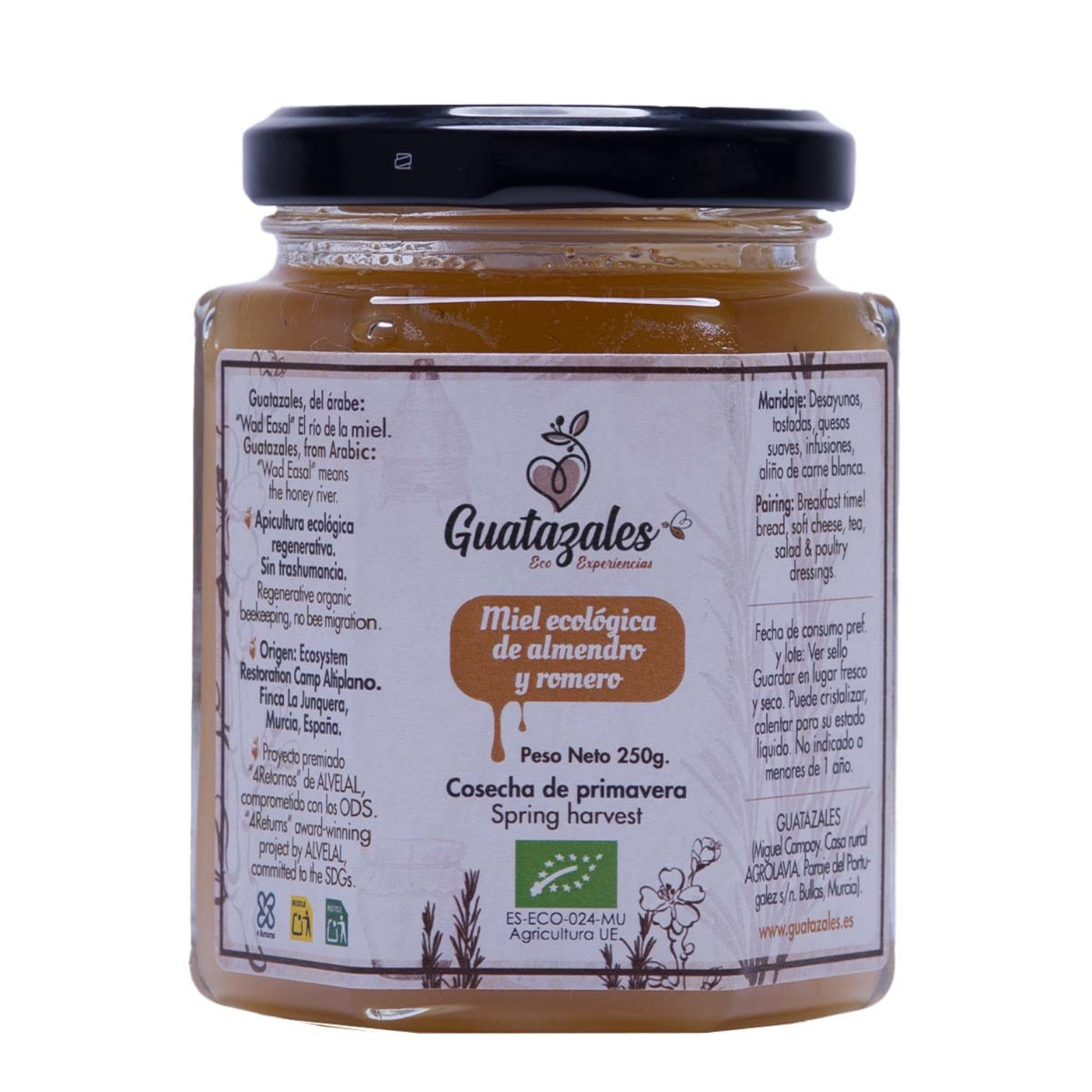 Miel Ecológica de Almendro y Romero · Guatazales · 250 g Miel ecológica de almendro y romero Guatazales 250 g en tarro de cristal