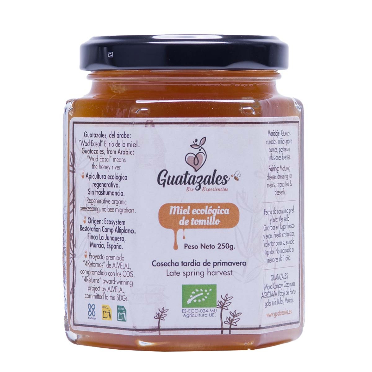 Miel Ecológica de Tomillo · Guatazales · 250 g Miel ecológica de tomillo Guatazales 250 g en tarro de cristal