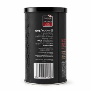 Etiqueta posterior de Nueces de Macadamia con Chocolate Blanco BUBÓ Barcelona 190 g con premios, conservación y código de barras