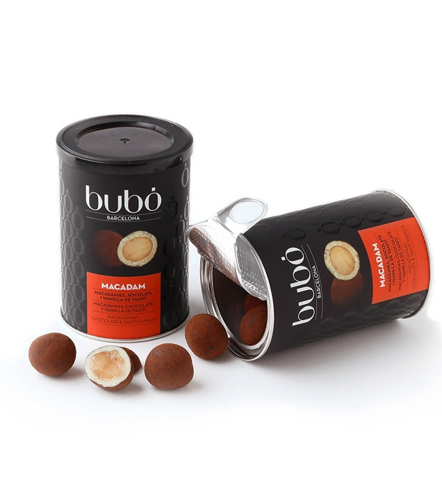 Macadamia Chocolate Blanco BUBÓ · Lata Abierta Macadamia con chocolate blanco BUBÓ Barcelona lata abierta