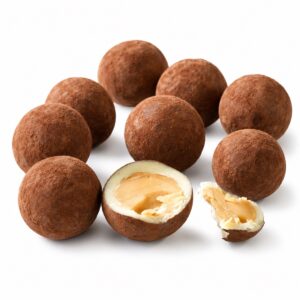 Nueces de Macadamia con Chocolate Blanco BUBÓ Barcelona 190 g sobre fondo blanco