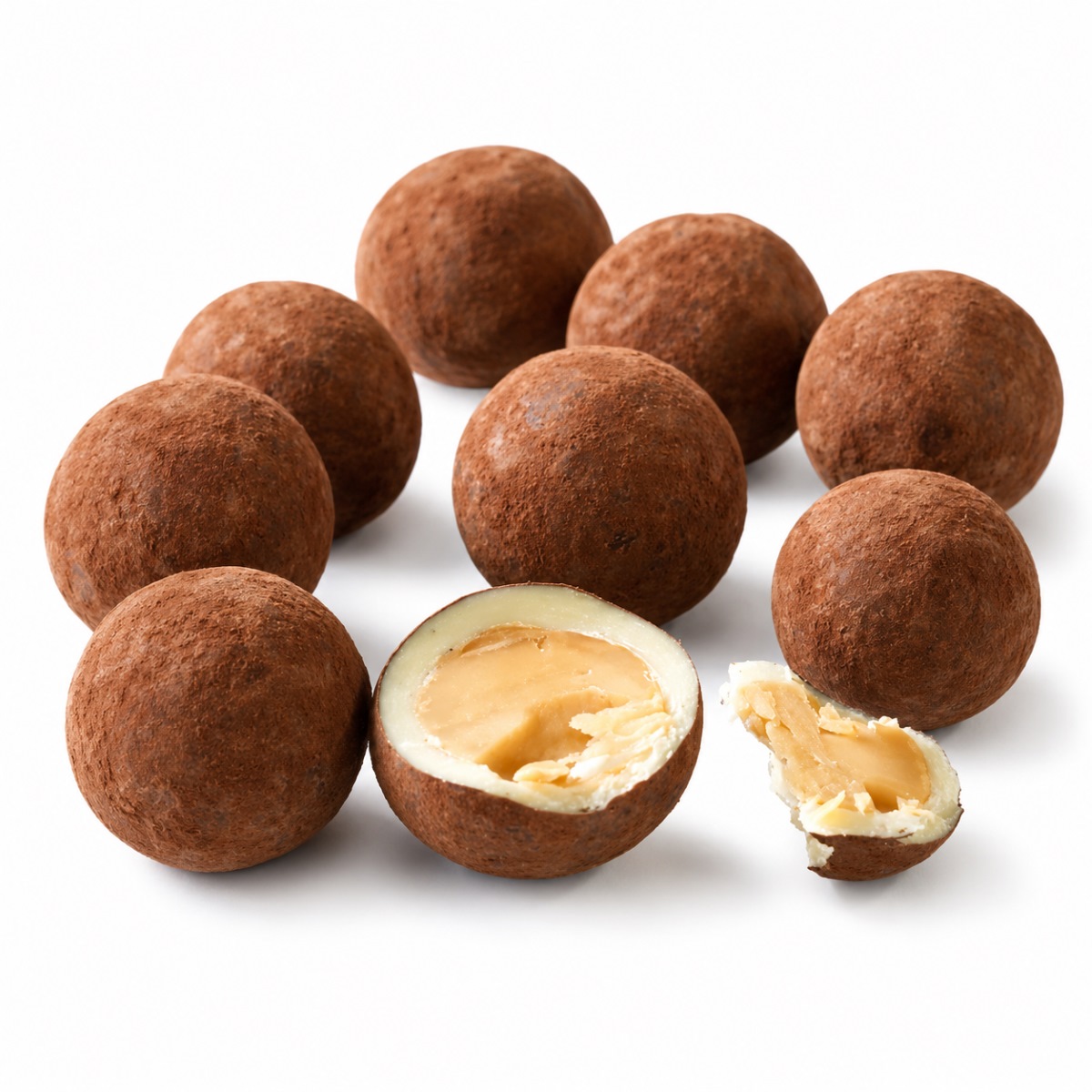 Nueces de Macadamia con Chocolate Blanco BUBÓ Barcelona · 190 g Nueces de Macadamia con Chocolate Blanco BUBÓ Barcelona 190 g sobre fondo blanco