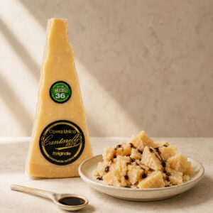 Parmigiano Reggiano DOP 36 meses Cantarelli con trozos de queso y vinagre balsámico