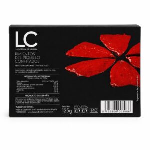Etiqueta posterior de Pimientos del Piquillo Confitados de Lodosa La Catedral de Navarra 125 g con ingredientes e información nutricional