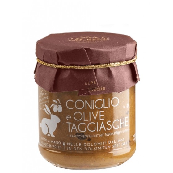 Salsa de conejo con aceitunas Taggiasche Alpe Magna Salsa de conejo con aceitunas Taggiasche Alpe Magna, ragú italiano artesanal elaborado en las Dolomitas.