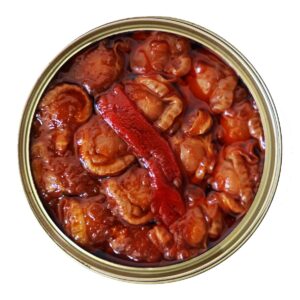 Zamburiñas en salsa de vieira José Peña vista superior en lata abierta