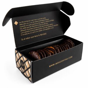 Moscovitas Dark Rialto de Almendra con Chocolate Negro 160 g en caja negra abierta